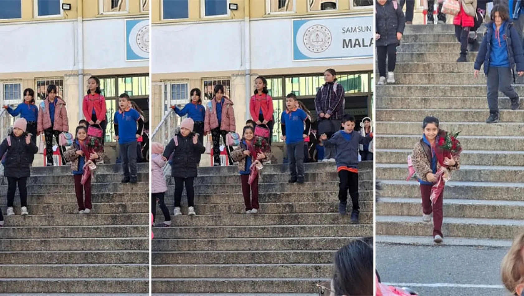 Samsun'da öğrenciye babasından sınıfta sürpriz çiçek