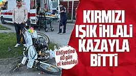 Kırmızı ışık ihlali yapan motosiklete otomobil çarptı: 1 yaralı