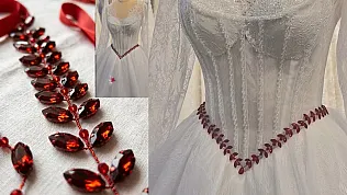 Gelinlerde yeni trend: Taşlı kırmızı kuşak