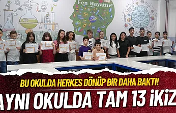 13 ikiz öğrenciden karne coşkusu