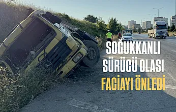 Freni boşalan kamyonun sürücüsünden örnek refleks