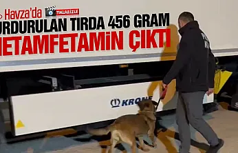Havza'da Narkotik Köpeği Pera tırdaki gizli metamfetamini buzdolabında yakaladı