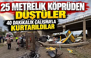 Kastamonu'da 25 metrelik köprüden düşen kamyondaki 2 kişi kurtarıldı