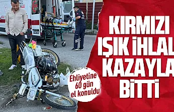 Kırmızı ışık ihlali yapan motosiklete otomobil çarptı: 1 yaralı
