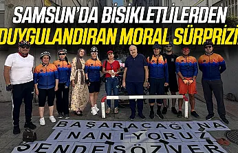 Samsun'da bisikletçilerden kanser tedavisi gören arkadaşlarına anlamlı sürpriz