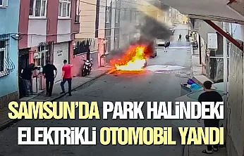 Samsun'da elektrikli otomobil alevlere teslim oldu
