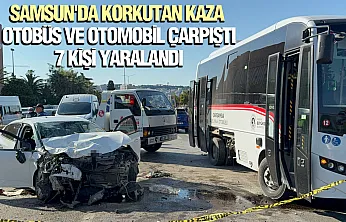 Samsun'da halk otobüsü ile otomobil çarpıştı: 7 kişi yaralandı