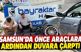 Samsun'da kontrolden çıkan otomobil bahçe duvarına çarptı