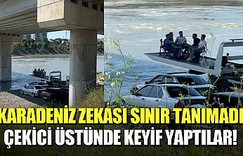 Samsun'da sıcaktan bunalan gençler çekici üzerinde eğlendi