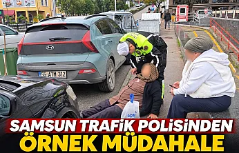 Samsun'da trafik polisinin yaralı kadına şefkati yürekleri ısıttı