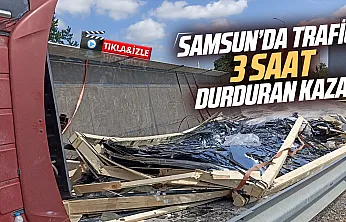 Samsun Havza'da cam yüklü tır devrildi ve yol 3 saat trafiğe kapandı