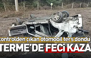 Terme'de kontrolden çıkan otomobil ters döndü