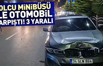 Yolcu otobüsüne çarpan otomobil kazasında 3 yaralı
