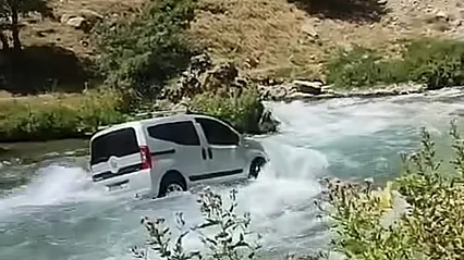 El freni çekilmeyen kamyonet çaya uçtu