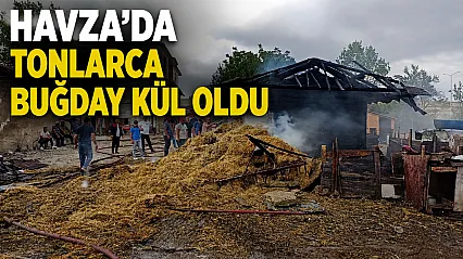 Havza'da ambar yangını 7 ton buğday ve tarım aletleri kül oldu