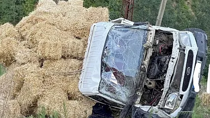 Samsun Ayvacık'ta saman yüklü kamyonet devrildi