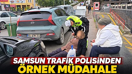 Samsun'da trafik polisinin yaralı kadına şefkati yürekleri ısıttı