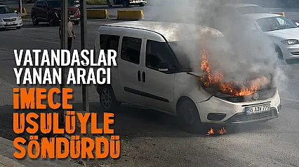 Vatandaşlar kovalarla su taşıdı, araç yanmaktan kurtuldu