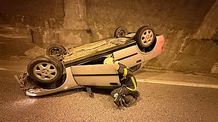 Zonguldak'ta tünelde takla atan otomobilin sürücüsü yaralandı