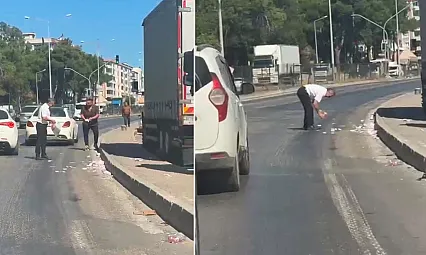 Deste deste paralar yola saçıldı, trafik durma noktasına geldi