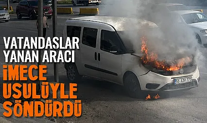 Vatandaşlar kovalarla su taşıdı, araç yanmaktan kurtuldu