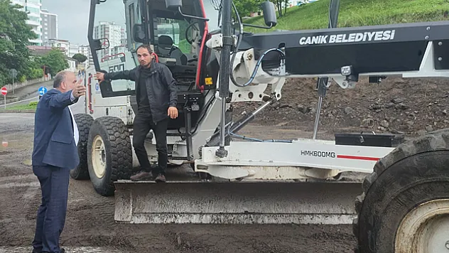 Canik'te yağmurla mücadele