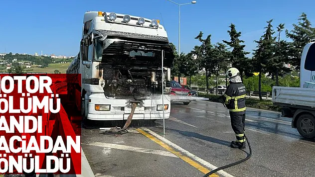 Kömür yüklü tırın motor bölümü yandı, faciadan dönüldü