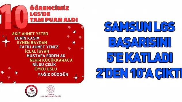 Samsun LGS başarısını 5'e katladı: 2'den 10'a çıktı