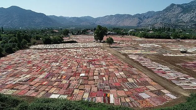 Antalya'daki kavurucu sıcak, tarlalara serilen halıların daha fazla pastelleşmesini sağlayacak