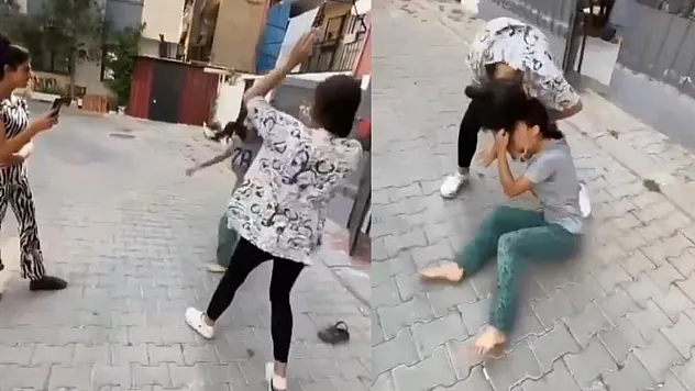 İzmir'de kızlar saç saça baş başa kavga etti, o anlar kameraya yansıdı
