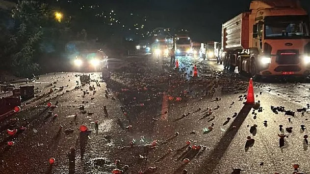 Sebze ve meyve yüklü kamyonetle tır çarpıştı, ortalık savaş alanına döndü