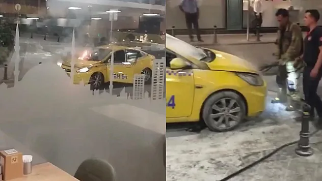 Kağıthane'de yangın paniği kamerada: Taksi alev alev yandı