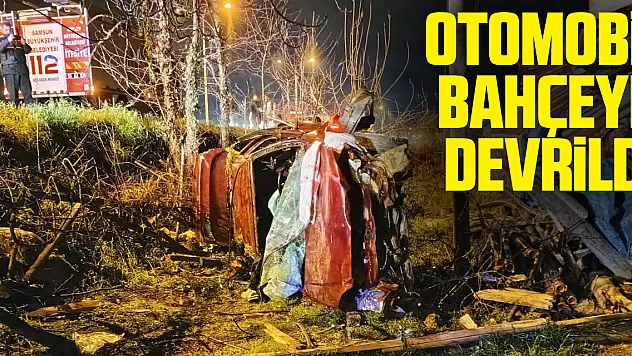Otomobil Bahçeye Devrildi