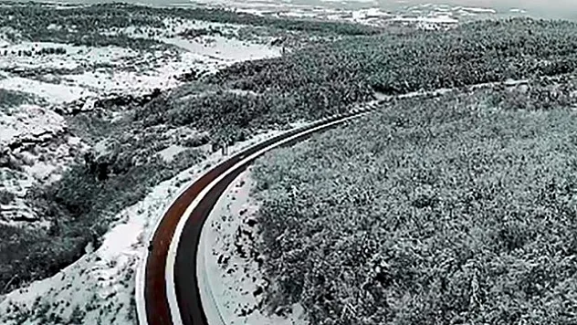 Karla kaplanan orman havadan görüntülendi