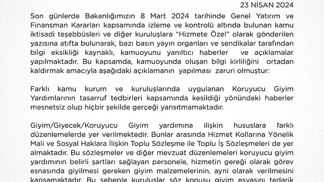 Hazine Bakanlığı Dış Giyim Yardımları İle İlgili Açıklama Yaptı