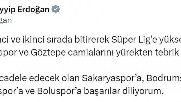 Erdoğan'dan Tebrik Mesajı