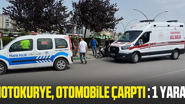 MOTOKURYE OTOMOBİLE ÇARPTI : 1 YARALI