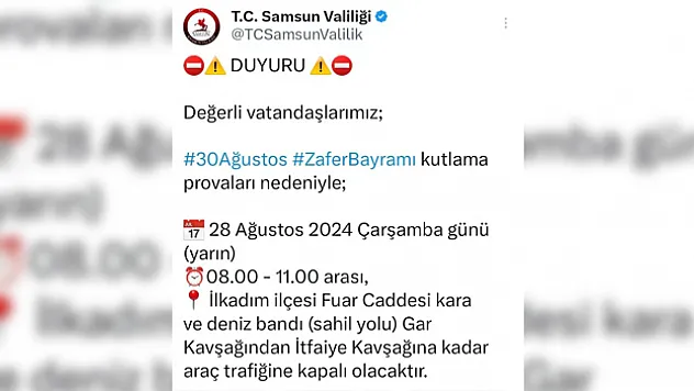 Samsun'da bazı yollar trafiğe kapalı olacak