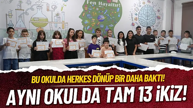 13 ikiz öğrenciden karne coşkusu
