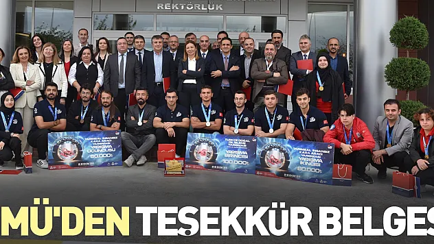 OMÜ'den teşekkür belgesi