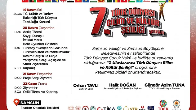 Samsun'da '7. Uluslararası Türk Dünyası Bilim ve Kültür Şenliği' düzenlenecek