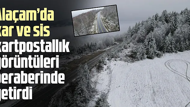 Alaçam'da kar ve sis kartpostallık görüntüleri beraberinde getirdi