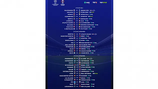 TRT'de 34 UEFA maçı canlı yayınlanacak
