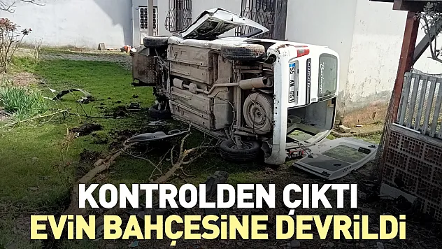 Kontrolden çıktı, evin bahçesine devrildi