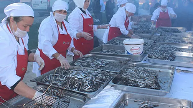 Bir saatte 2 ton hamsi tükettiler