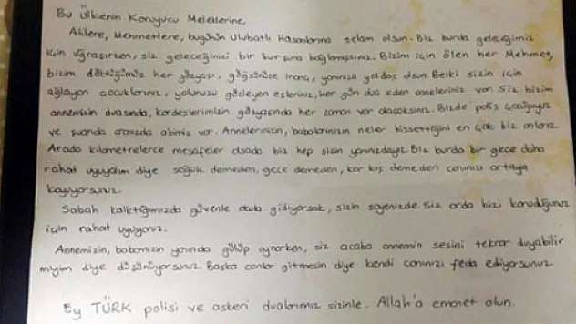 Hazal ve İrem'den operasyondaki polislere mektup