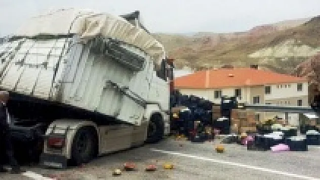 Sebze yüklü TIR devrildi