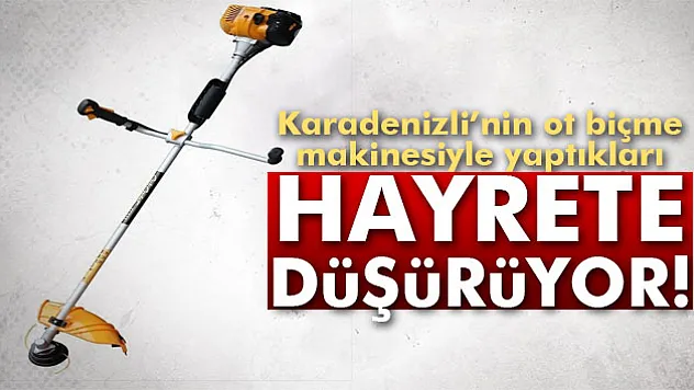 Ot biçme motoru ile halı yıkıyor