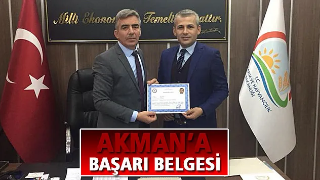 Vali Kaymak'tan Akman'a başarı belgesi