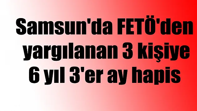 Samsun'da FETÖ'den yargılanan 3 kişiye 6 yıl 3'er ay hapis 